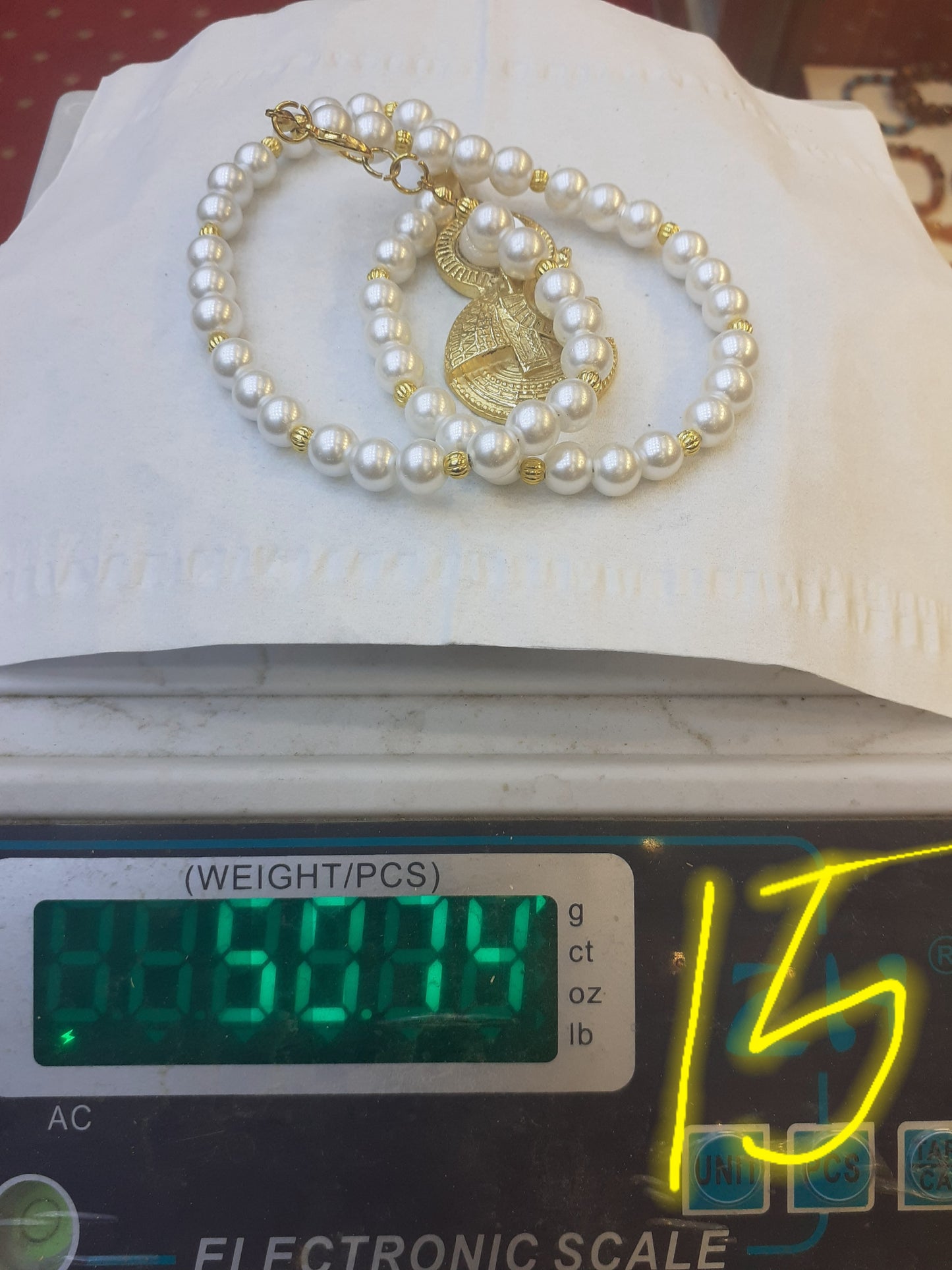 Necklace Pearl choker with Sekhmet Pendant gold plated, Lion Goddess