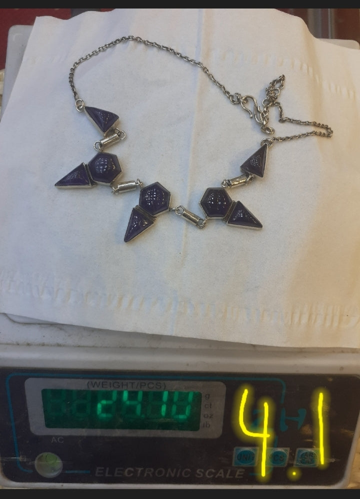 Necklace Amethyst dark purple, Sterling silver 925