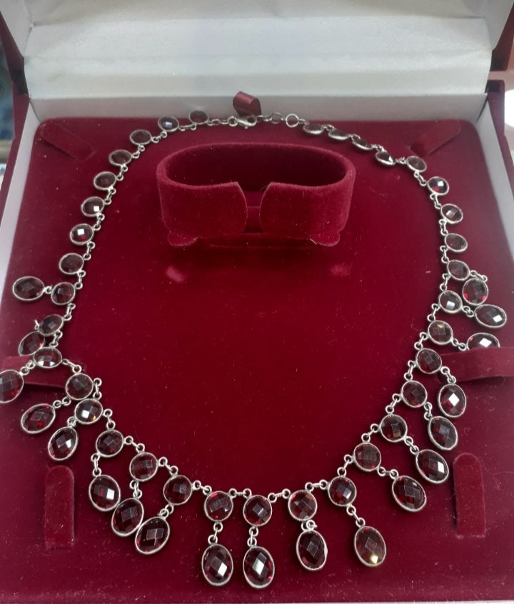 Necklace multi layered Ruby (pigeonblood), Sterling Silver 925