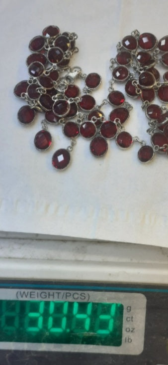 Necklace multi layered Ruby (pigeonblood), Sterling Silver 925