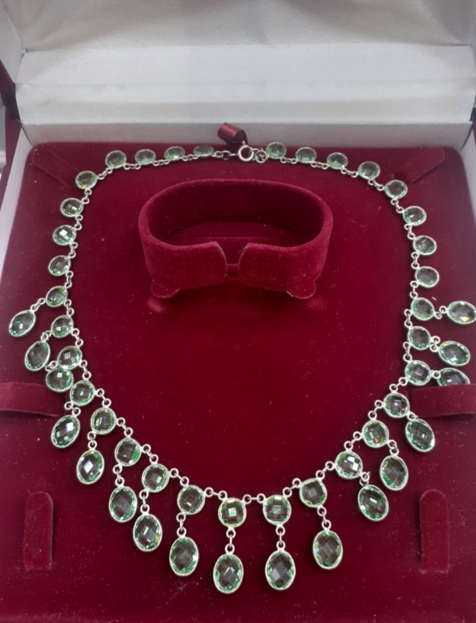 Necklace multi layered Green Topaz, Sterling Silver 925