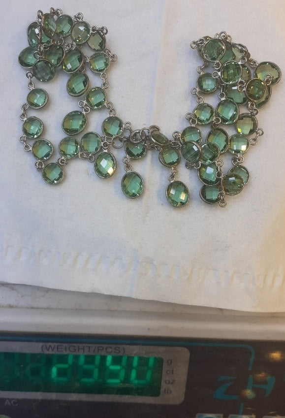 Necklace multi layered Green Topaz, Sterling Silver 925