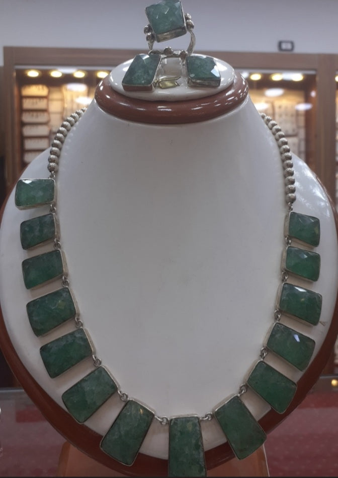 Ring from Green Jade, Sterling Silver 925.