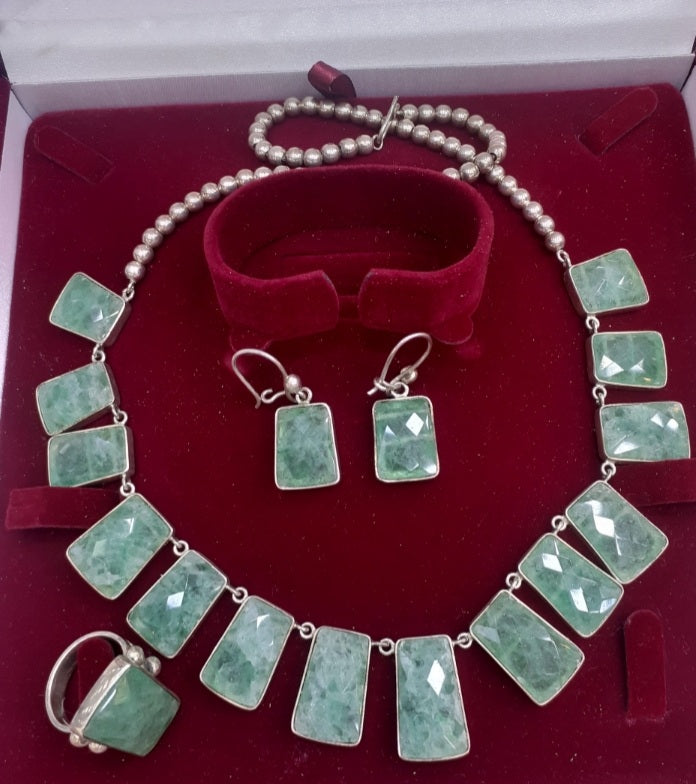 Earrings Green Jade, Sterling Silver 925