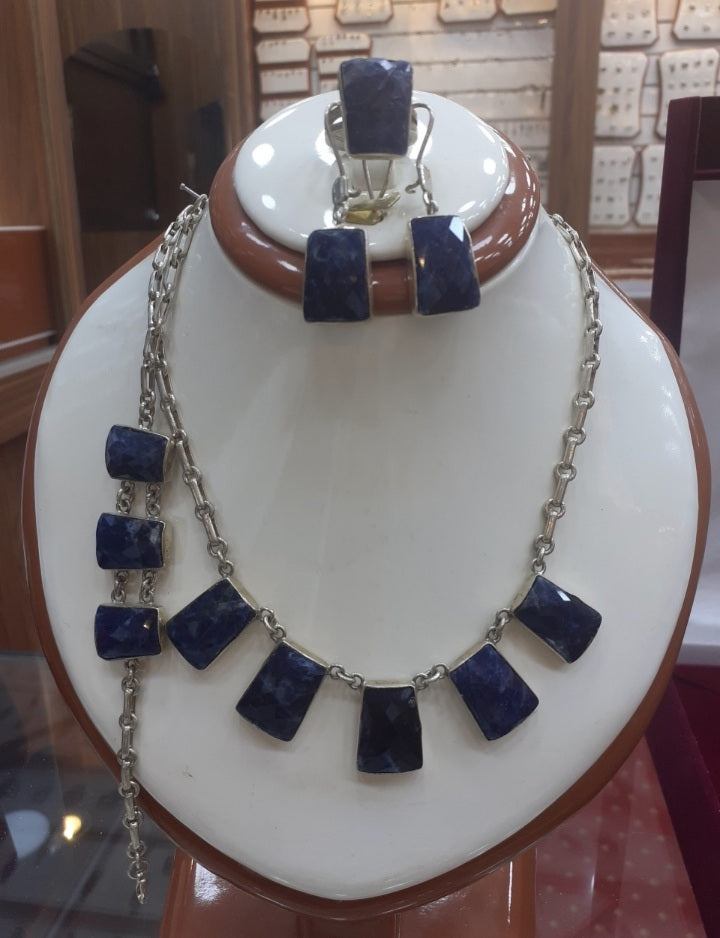 Bracelet Lapis Lazuli dark blue, Sterling Silver 925