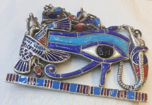 Necklace multicolour Amulet with chain, big pendant, Eye of Horuz, Sterling Silver 925