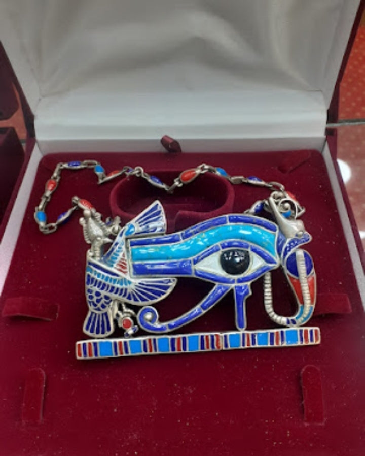 Necklace multicolour Amulet with chain, big pendant, Eye of Horuz, Sterling Silver 925