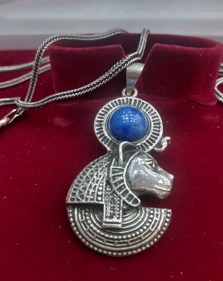 Pendant Lapis Lazuli Sekhmet Lion Goddess Silver Sterling 925