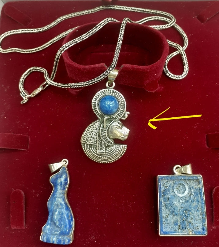 Pendant Lapis Lazuli Sekhmet Lion Goddess Silver Sterling 925