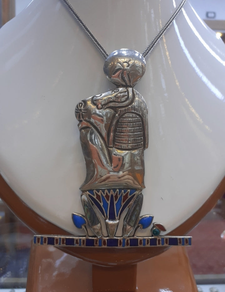 Pendant, Multicolour Amulet, God Sobek, Sterling Silver 925
