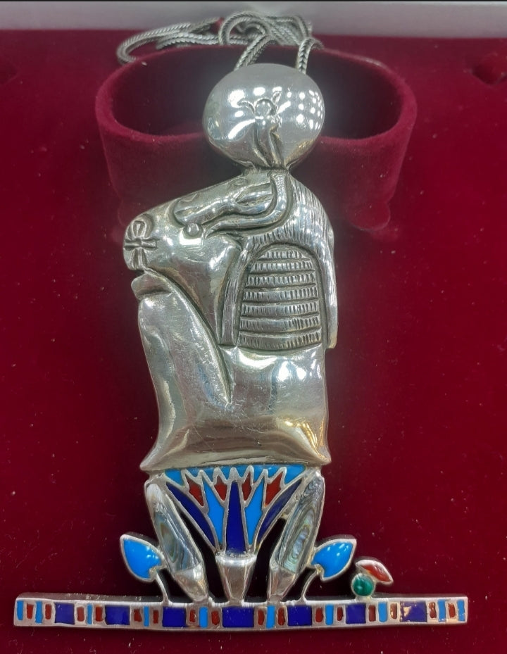 Pendant, Multicolour Amulet, God Sobek, Sterling Silver 925