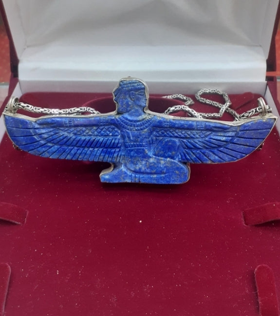 Pendant Amulet Goddess Isis Lapis Lazuli Sterling Silver 925
