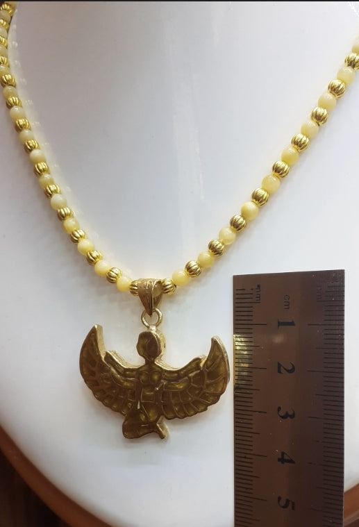 Necklace Amber beads, with goldplated pendant "Goddess Isis"