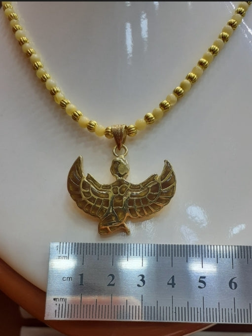 Necklace Amber beads, with goldplated pendant "Goddess Isis"