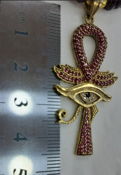 Necklace Ruby discs with pendant Ankh and Eye of Horus