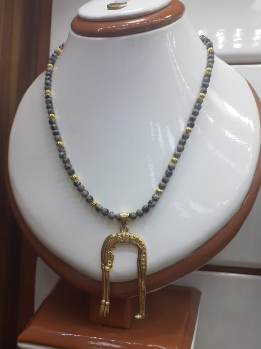 Necklace Agathe beads, with goldplated pendant "Goddess Nuut"   
