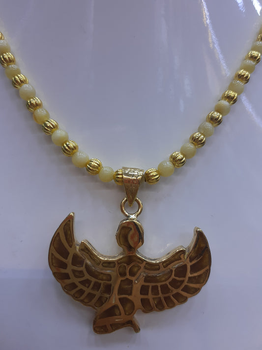 Necklace Amber beads, with goldplated pendant "Goddess Isis"