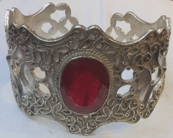 Bracelet Cuff big oval Ruby pigeonblood Sterling Silver 925