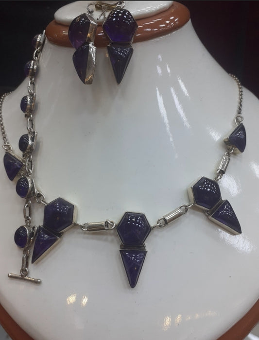 Necklace Amethyst dark purple, Sterling silver 925