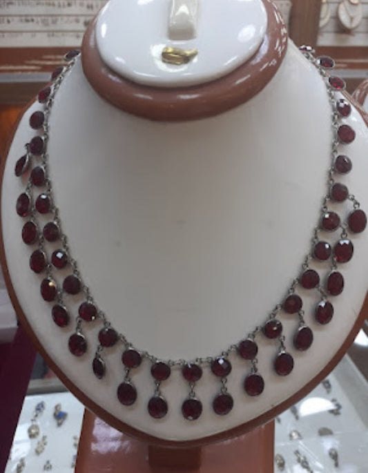 Necklace multi layered Ruby (pigeonblood), Sterling Silver 925