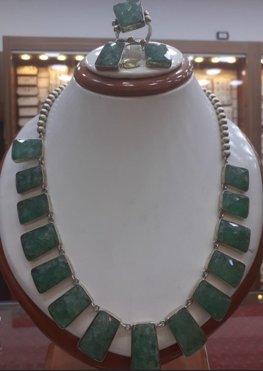 Necklace Green Jade, Sterling Silver 925