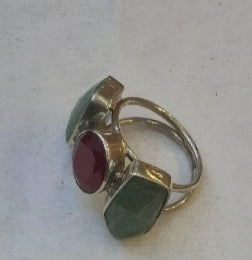Ring green Jade, Ruby (pigeonblood), Sterling Silver 925
