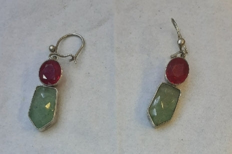 Earrings green Jade, Ruby (pigeonblood) Sterling Silver 925