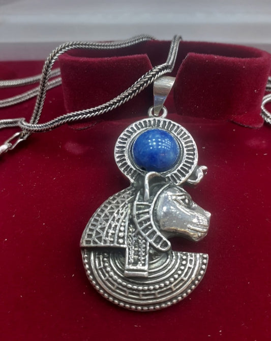 Pendant Lapis Lazuli Sekhmet Lion Goddess Silver Sterling 925