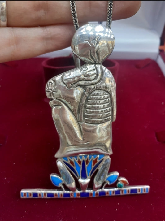 Pendant, Multicolour Amulet, God Sobek, Sterling Silver 925