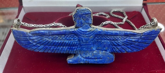 Pendant Amulet Goddess Isis Lapis Lazuli Sterling Silver 925