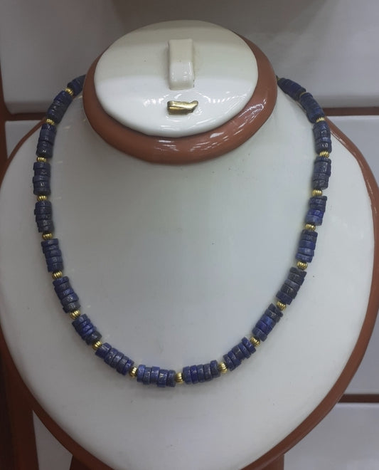Necklace Lapis Lazuli discs, goldplated beads